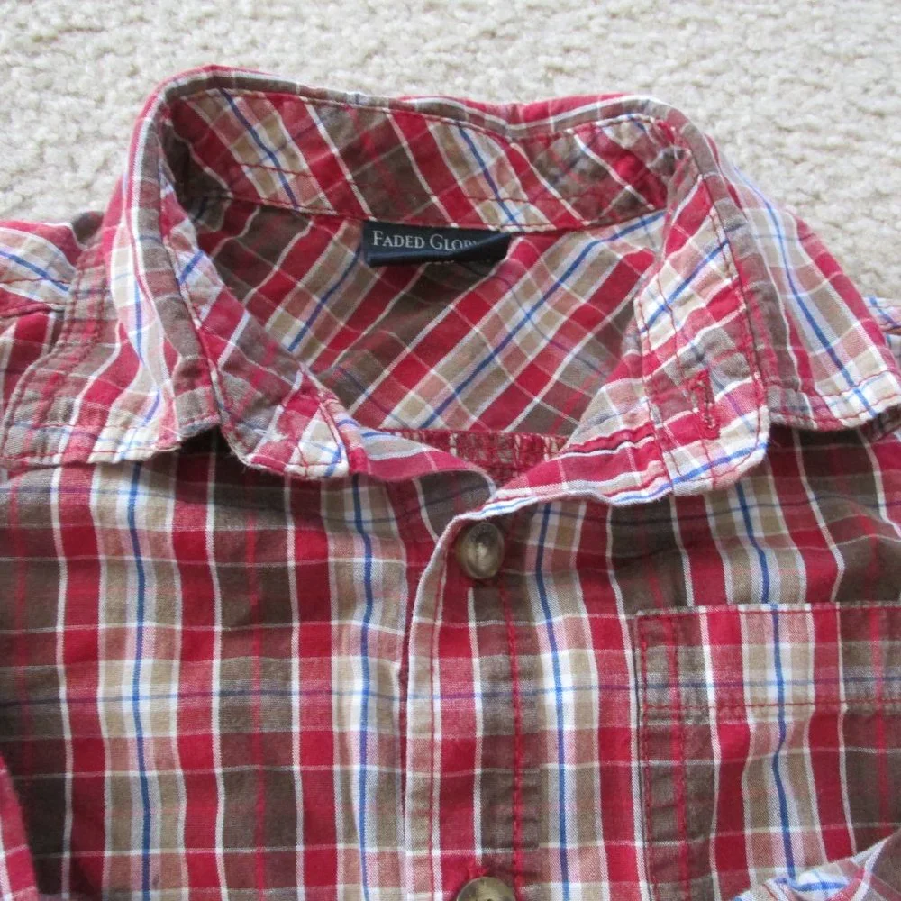 Faded Glory Button Front Shirt Boys Size 24M Red Brown‎ Plaid Long Sleeve Collar